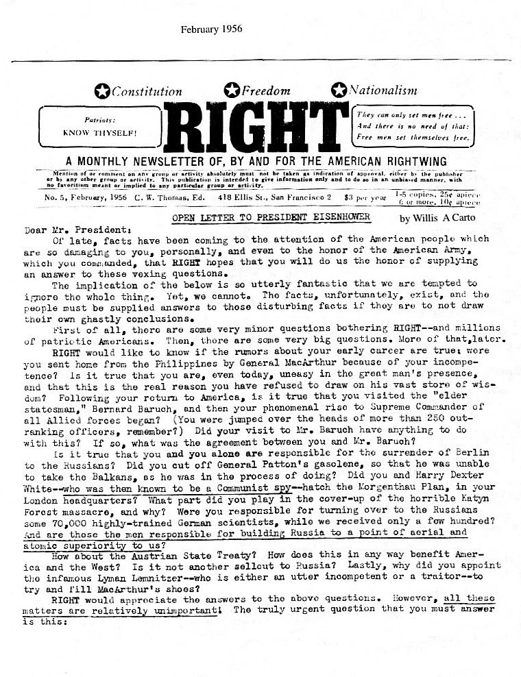 RIGHT Newsletter, President Eisenhower