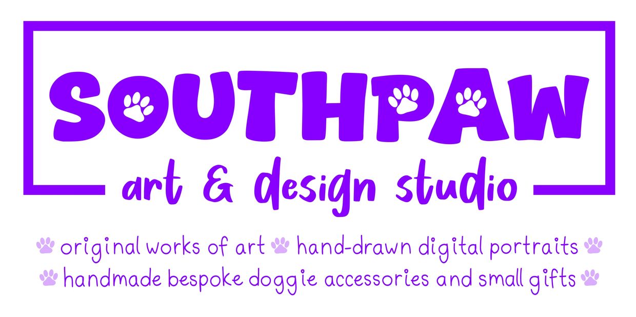 Southpaw Art &amp; Design Studio logo with paw prints.
