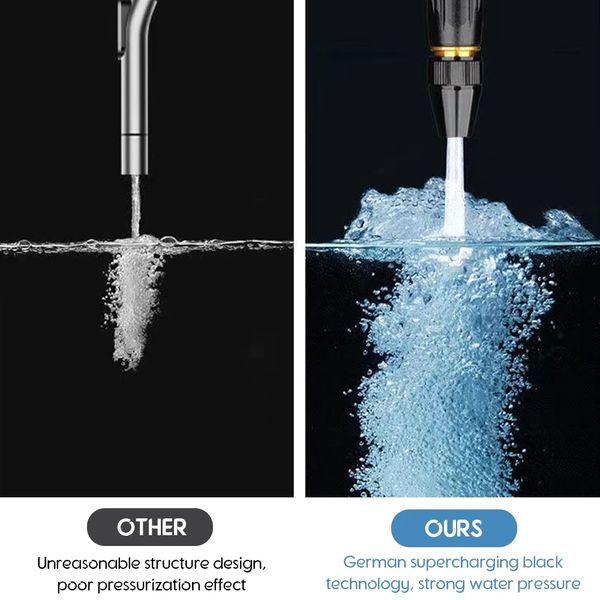Comparison of two water taps showing different water pressure and bubble effects.