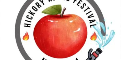 Hickory Apple Festival logo with a red apple and fire hydrant.