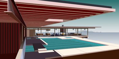 Clean, crisp renderings of famous Modern buildings in Palm Springs and Los Angeles.