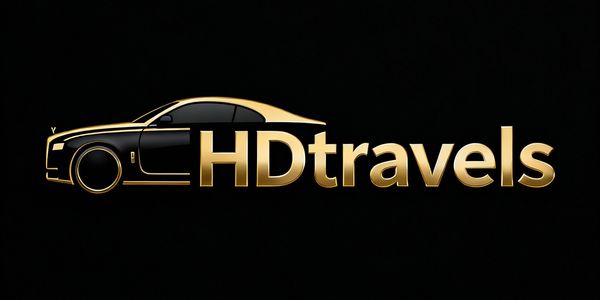 Luxury car logo with gold text 'HDtravels' on black background.