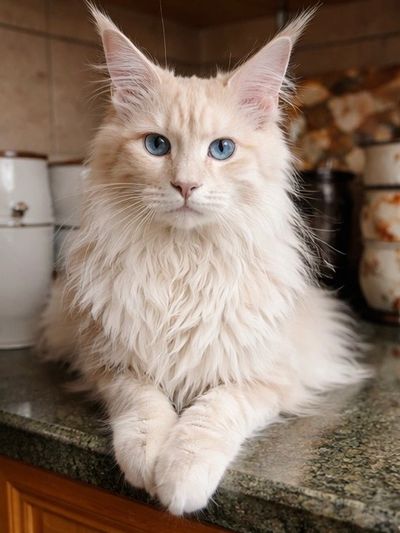 A relaxed red silver Tabby Maine Coon resting comfortably indoors, showing early confidence.