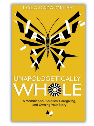 Unapologetically Whole book cover with yellow background and  centered fragmented butterfly.