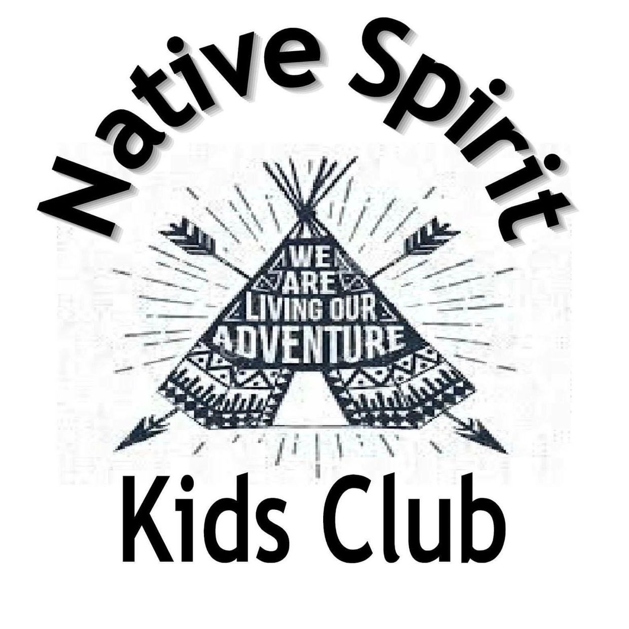 Logo of Native Spirit Kids Club featuring a teepee with arrows and adventure text.