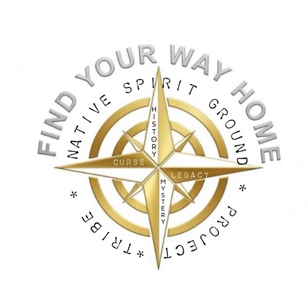A golden compass with words about heritage and identity.