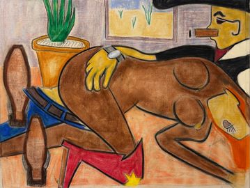Time to lay. Mixed medium. Mostly pastel on canvas.
