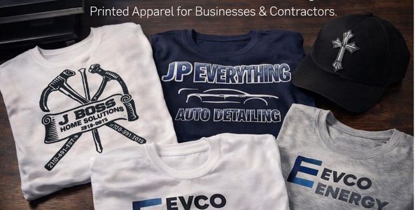 Custom printed apparel for businesses and contractors showcasing brand identity.