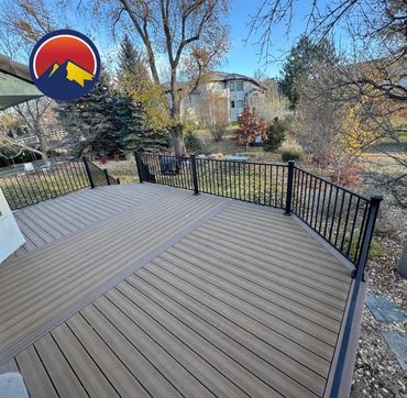 Deckorators decking with steel railings outdoor living in Aurora Colorado. Best custom deck Builder