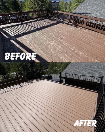 Before and after composite deck replacement with steel railings in Aurora Colorado