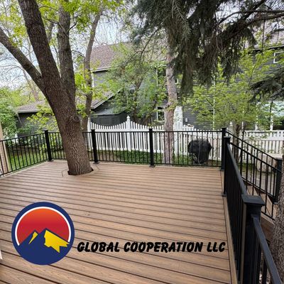 Custom composite deck with covered patio built in Littleton, Colorado by Global Cooperation LLC