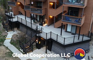 Composite deck with steel railing on Keystone Colorado, best Deck Builder in Parker Colorado