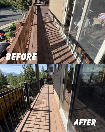 Before and after composite deck replacement with steel railings in Aurora Colorado