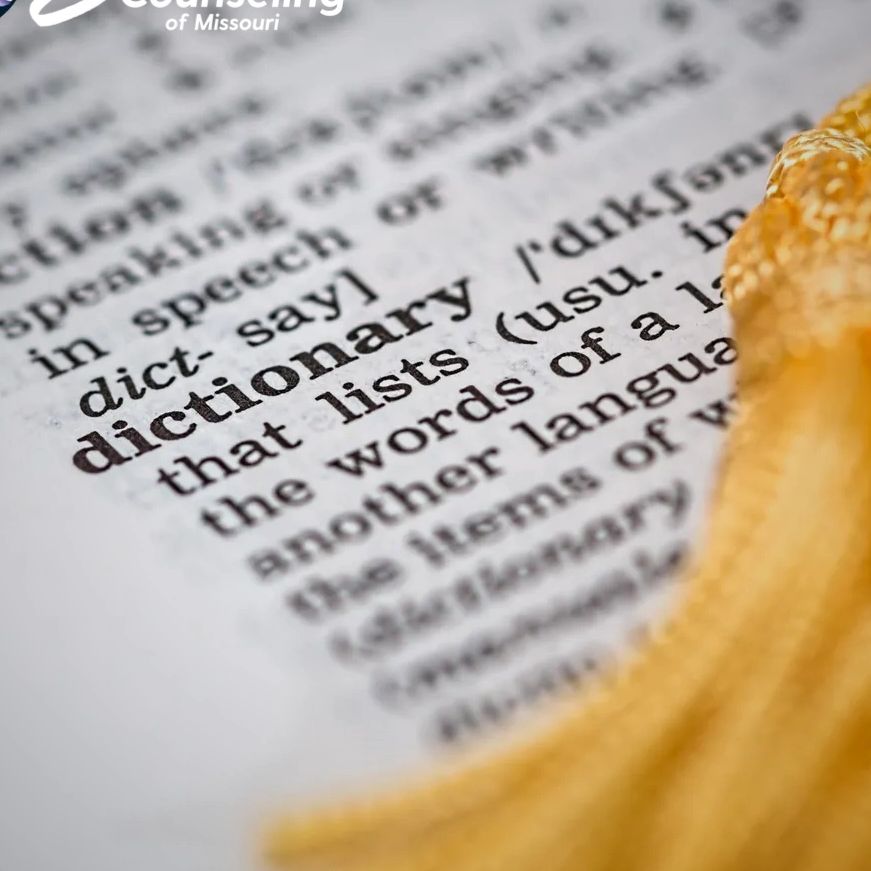 Close-up dictionary page, symbolizing mental health glossary by Safe Harbor Counseling of Missouri