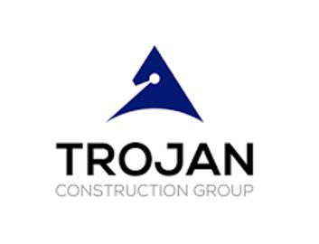Logo of Trojan Construction Group with a blue triangular symbol.