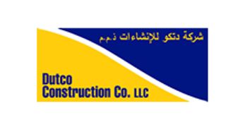 Logo of Dutco Construction Co. LLC with Arabic text in blue and yellow colors.