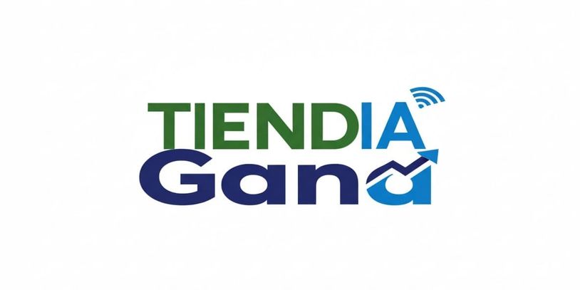Logotipo de Tiendia Gana con colores verde y azul.