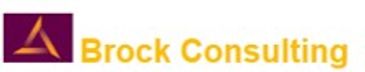 Logo for Brock Consulting with a purple and orange design.
