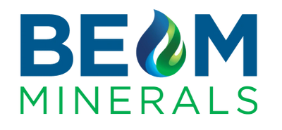 Logo of BEAM Minerals with stylized flame design.