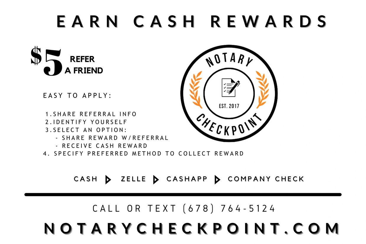 Notary Checkpoint mobile notary service, earn cash rewards $5 refer a friend