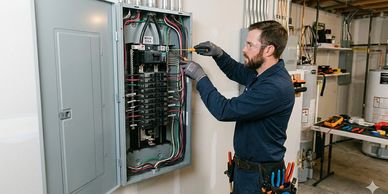 Electrician working on Electrical panel