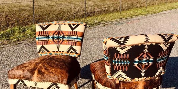 Hair on hide with luxurious wool top. Pair of complimenting chairs 