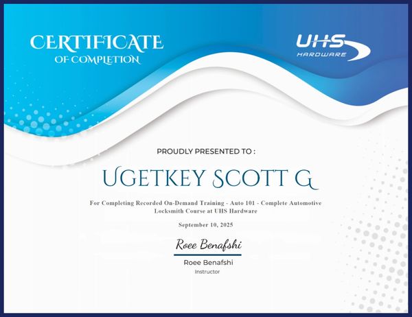 Certified Automotive Locksmith Installer Certificate