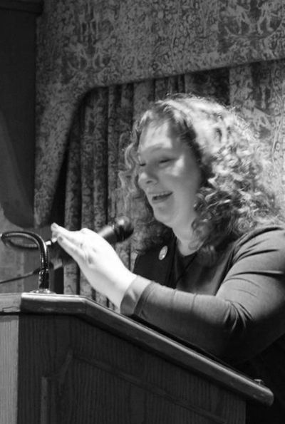 Carol Hobbs reading at the Massachusetts Poetry Festival in Salem in 2018