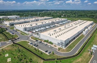 Aerial view of an industrial warehouse complex.