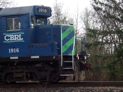 Front end of diesel locomotive showing coupler