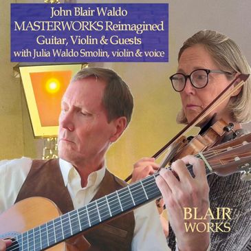Musicians John Blair Waldo and Julia Waldo Smolin play guitar and violin together.