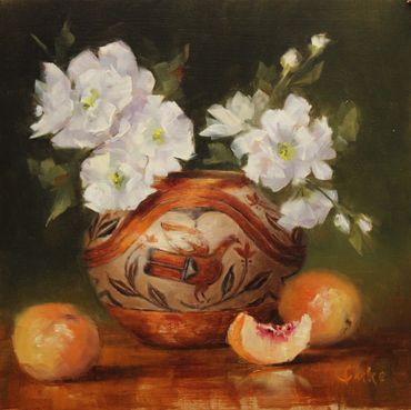 Zia Pot w Peach Blossoms
Oil, 8x8
875