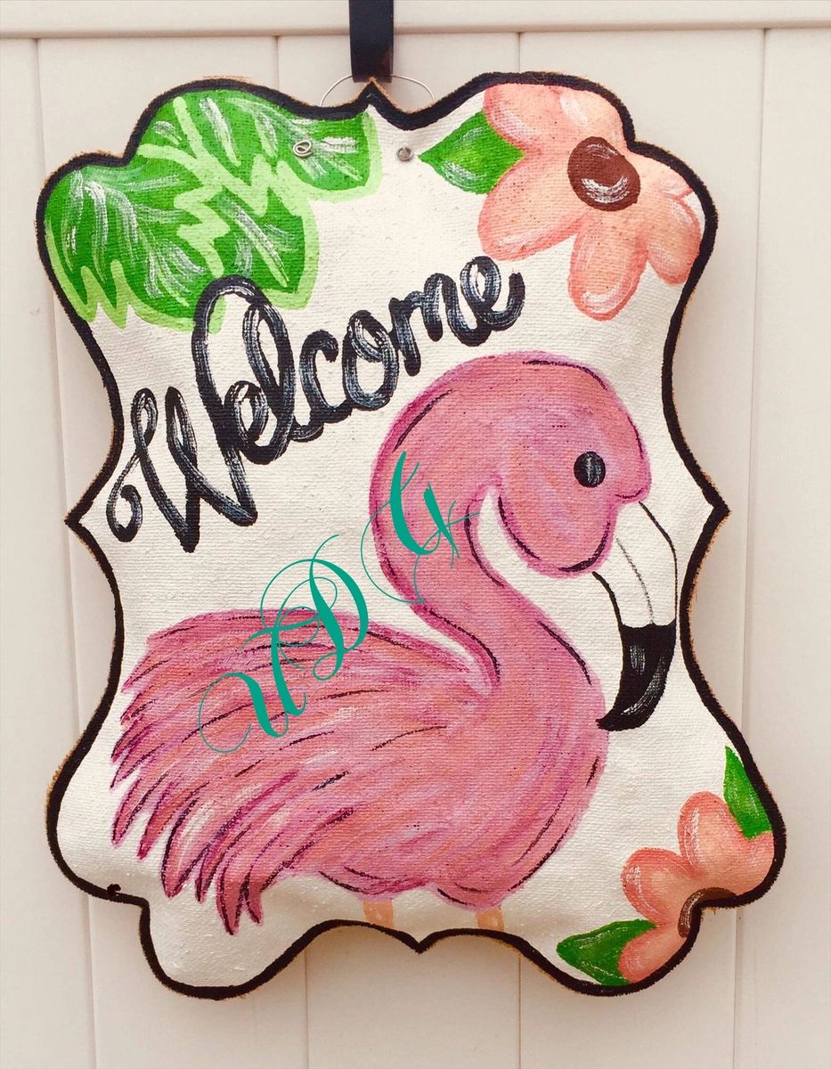 Welcome Flamingo 🦩 Burlap Door Hanger