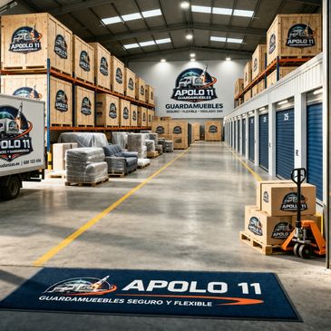 Spacious warehouse with Apolo 11 storage units and furniture.