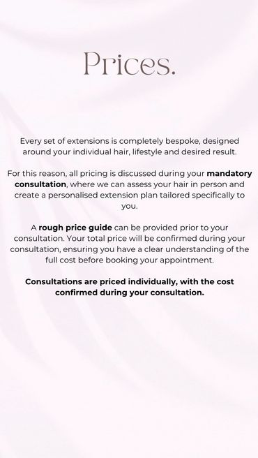 Information about bespoke hair extension pricing and consultations.