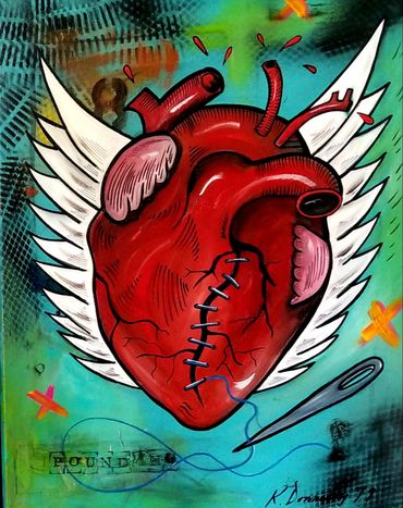 Stitching a broken heart. Heart. Beating and pounding heart. 