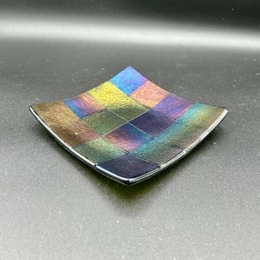 Iridescent glass dish