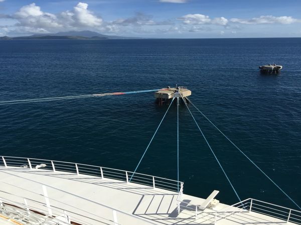 2 Anchors one hooked to boat
