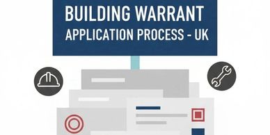 Illustration showing the building warrant application process in the UK.