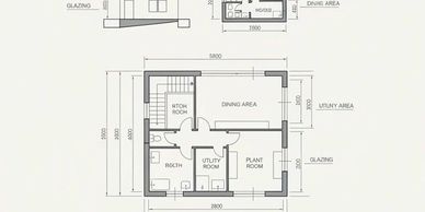 Architectural floor plan showing utility, plant, storeroom, and dining areas with dimensions.