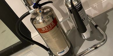CHROME FIRE EXTINGUISHERS ON STAND NOTTINGHAM DERBY LEICESTER LINCOLN NEWARK MANSFIELD LOUGHBOROUGH