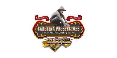 Logo for Carolina Prospectors featuring a miner and prospecting tools.