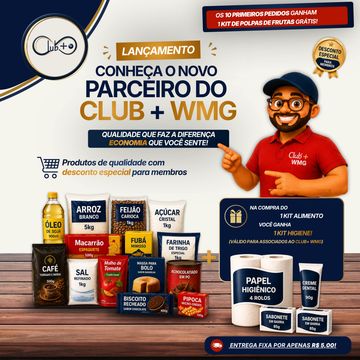 Anúncio de parceria entre Club+ e WMG com descontos e benefícios.