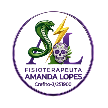 Logotipo colorido de fisioterapeuta com serpente, raio e caveira.