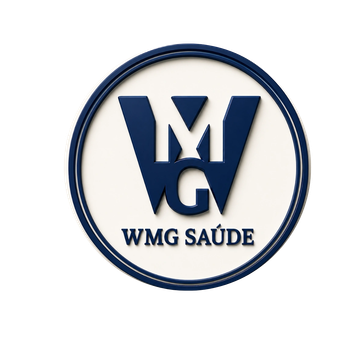 Logotipo da WMG Saúde em azul e branco.