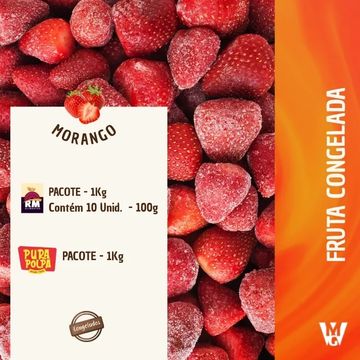 Pacote de morangos congelados com 1kg.
