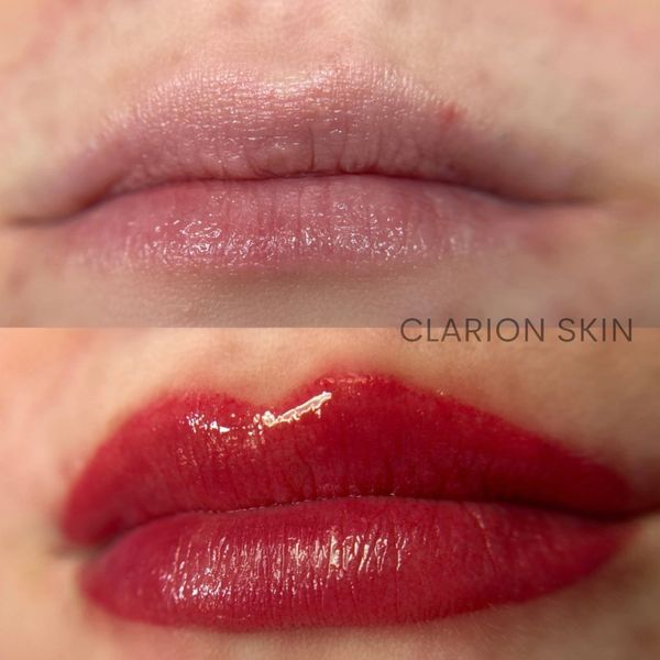 Lips before and after lip blush tattoo