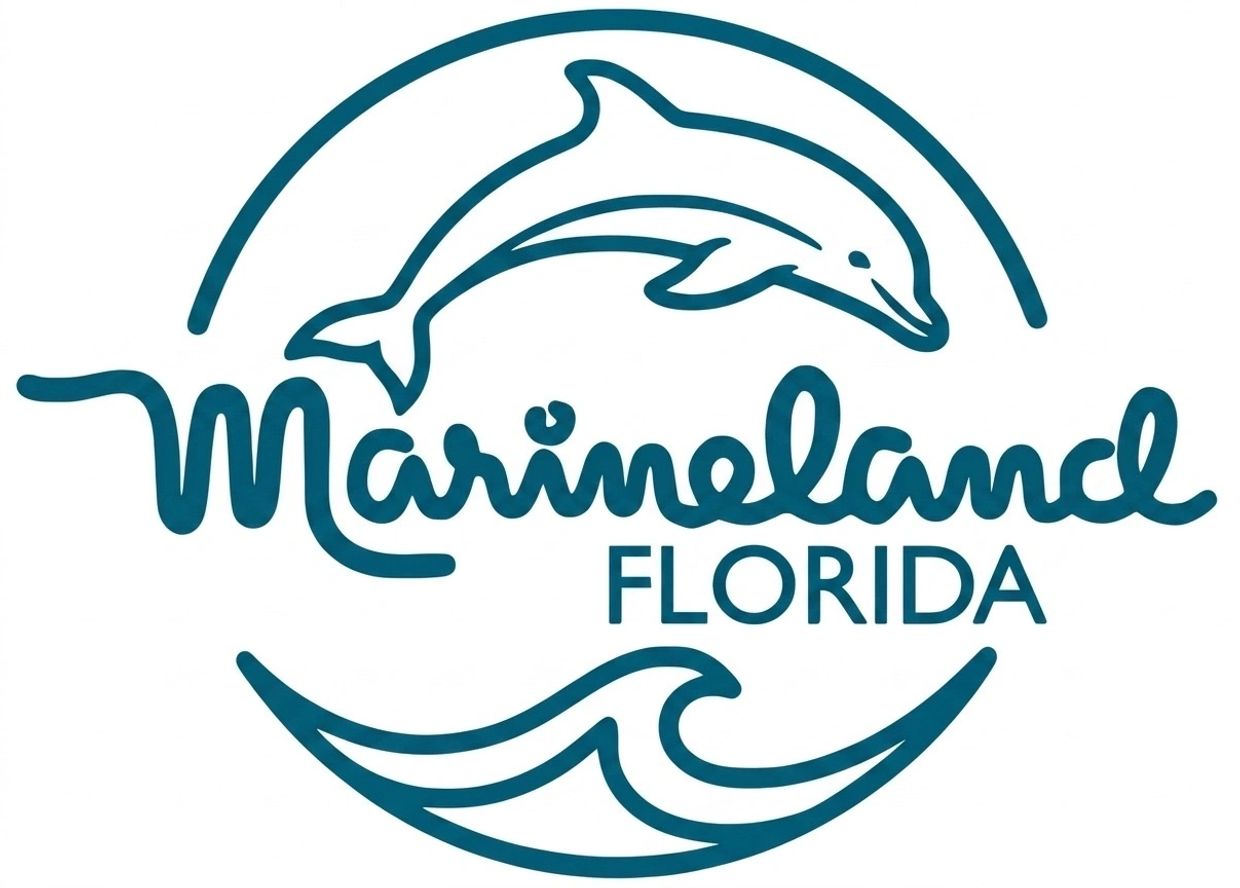 Marineland Florida logo featuring a dolphin and wave design.