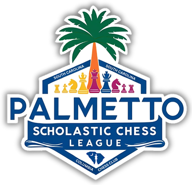 Logo of Palmetto Scholastic Chess League with chess pieces and a palmetto tree.