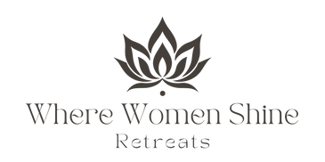 Logo of 'Where Women Shine Retreats' with a lotus flower above the text.